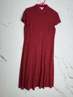 Brooks Brothers Floral Shirt red Dress Midi Size 10 Cottage Fit And Flare